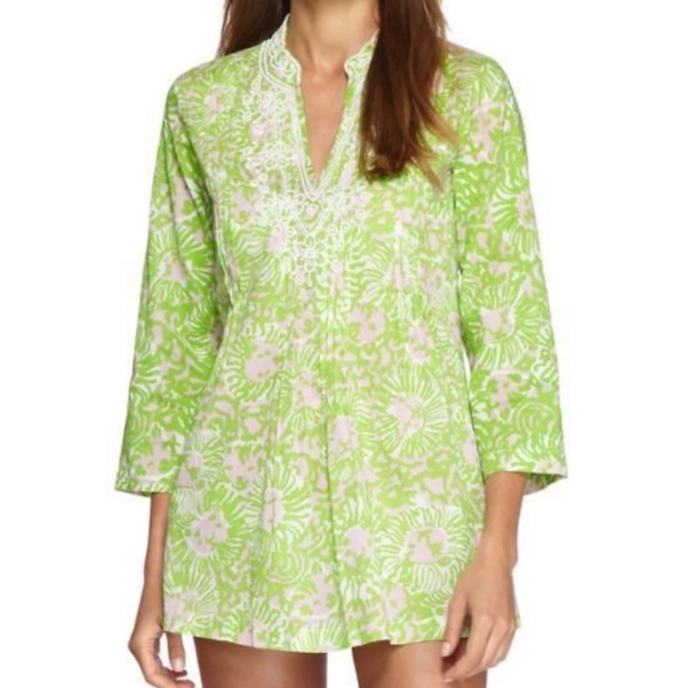 Lilly Pulitzer Lime Green & Light Pink Floral Tunic